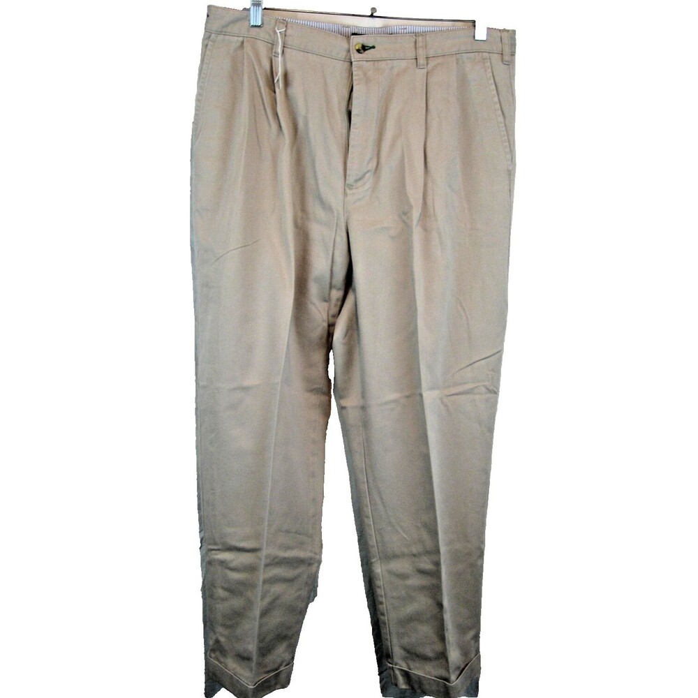 Mens Tommy Hilfiger Khaki Cotton Pleated Cuffed Chinos sz 38x29